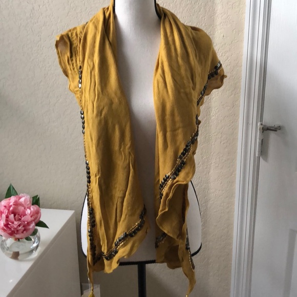 Anthropologie Shawl Chartreuse Citron Color Beaded - Picture 7 of 10